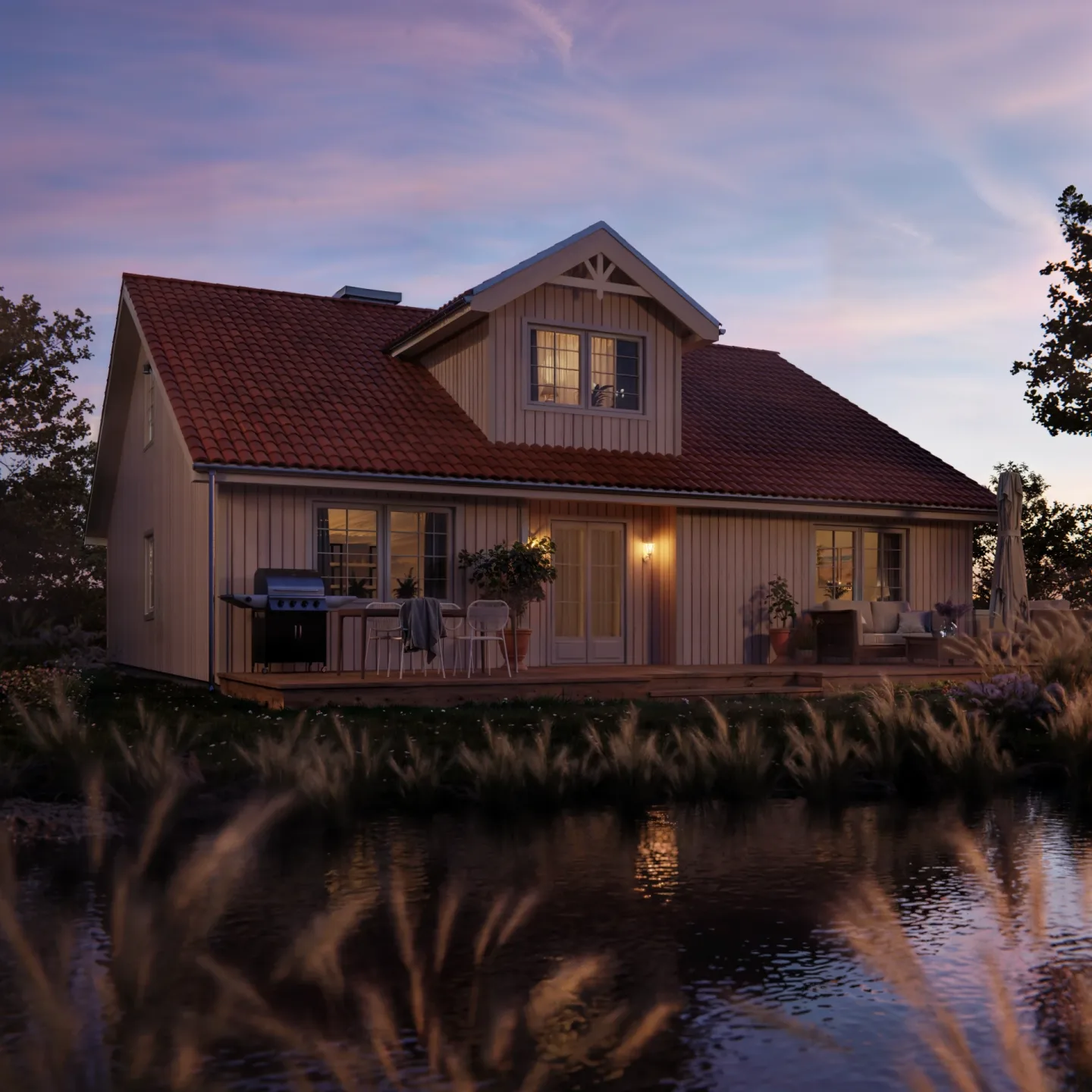Arkitekturvisualisering exteriör kvällsljus